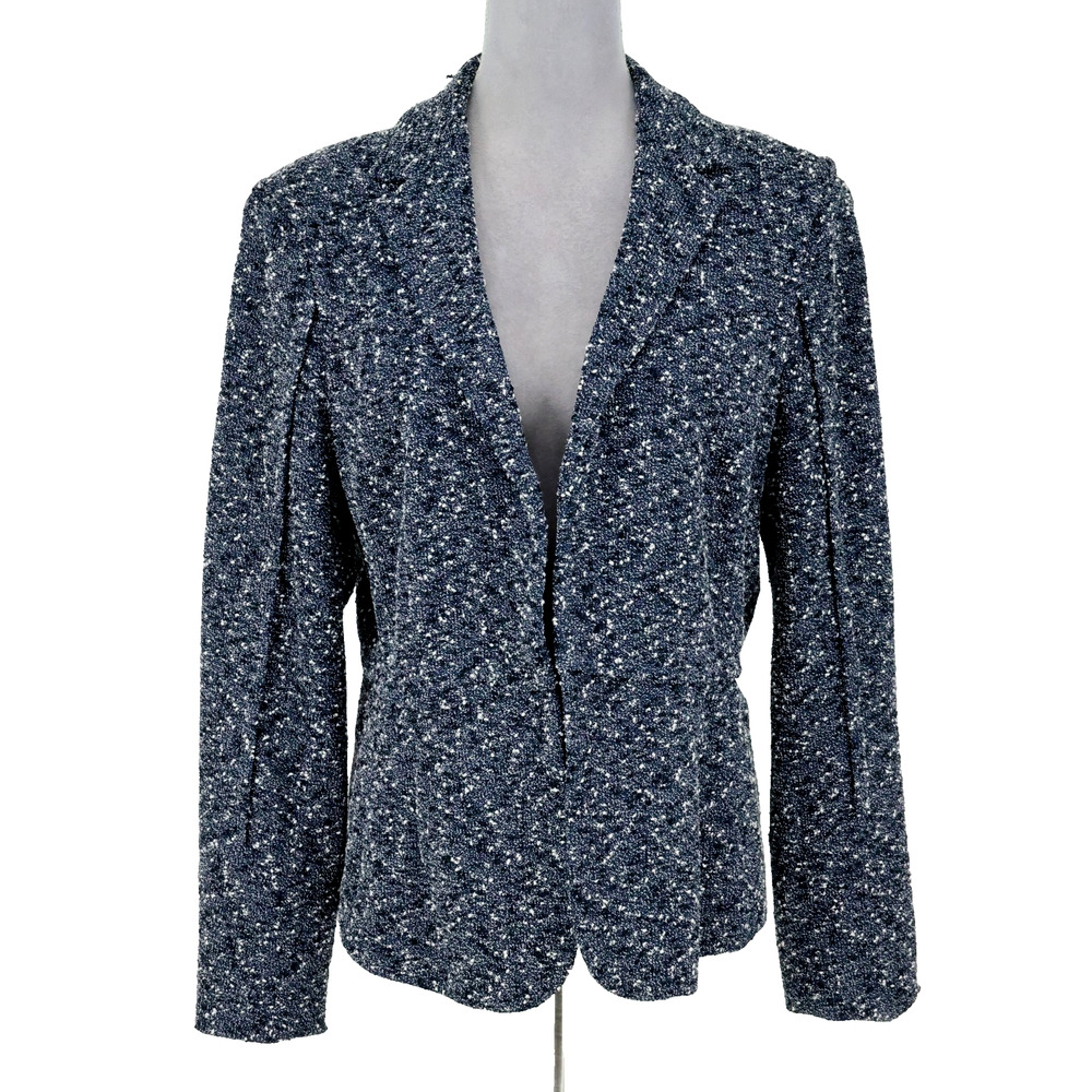 Kay Unger NY Jacket Womens 16 Blue White Tweed Lined Hook Eye Close Career